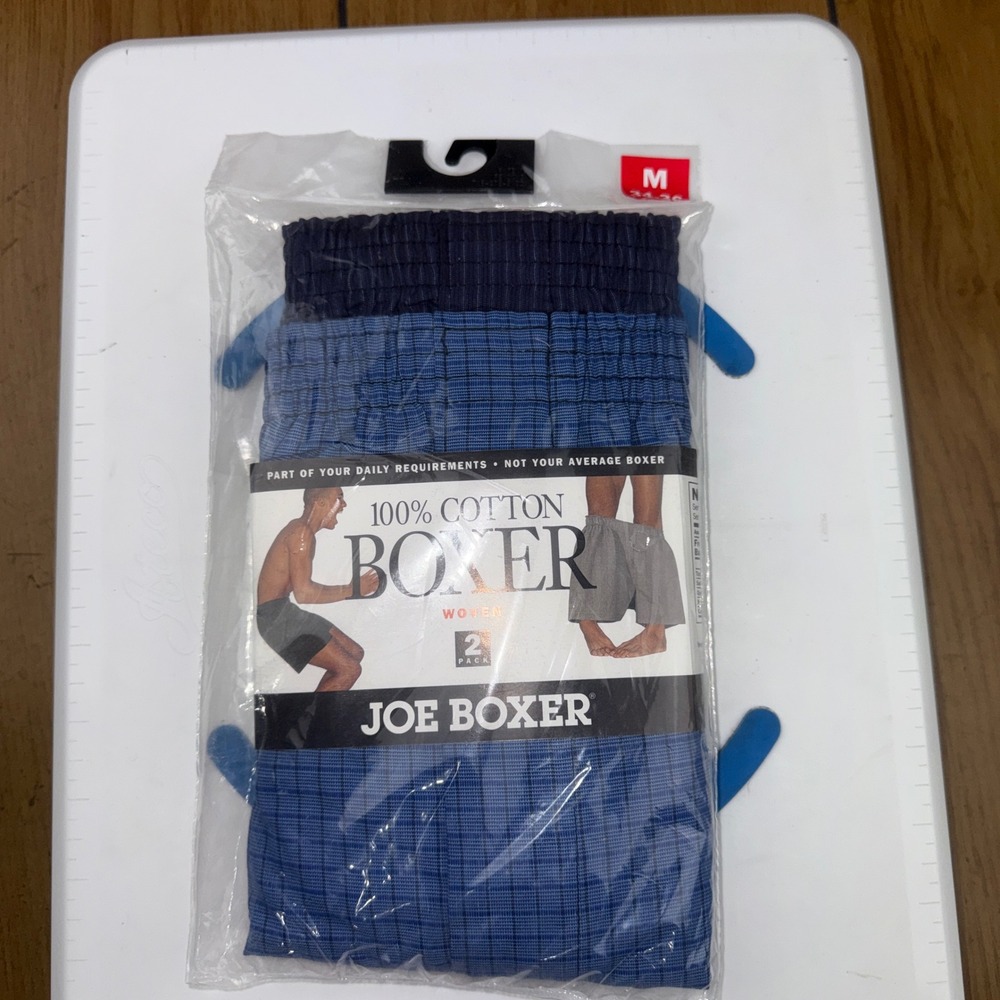 Joe Boxer Mens 2 Pack Woven Cotton Boxers Blue Plaid Size M 34-36 Vintage‎ 2002